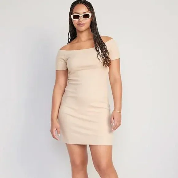NWT Old Navy Fitted Off-The-Shoulder Rib-Knit Mini Dress for Women - Picture 3 of 6
